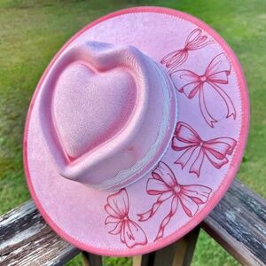 Hand Burned Bows on Pink Began Suede Rancher Hats